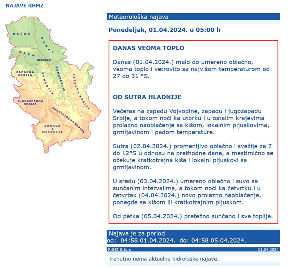 bosnia-fragmented: rhmz aktivirao meteoalarm za cijelu srbiju, nakon večerašnjeg nevremena dolazi promjena